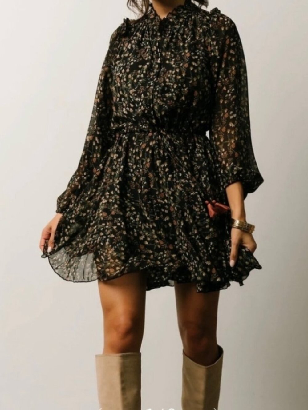 Baltic Born Thalia Mini Dress In Black Floral Tassel Size XL Women's